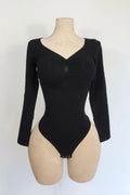 Body sculpt de manga larga con cuello "V"